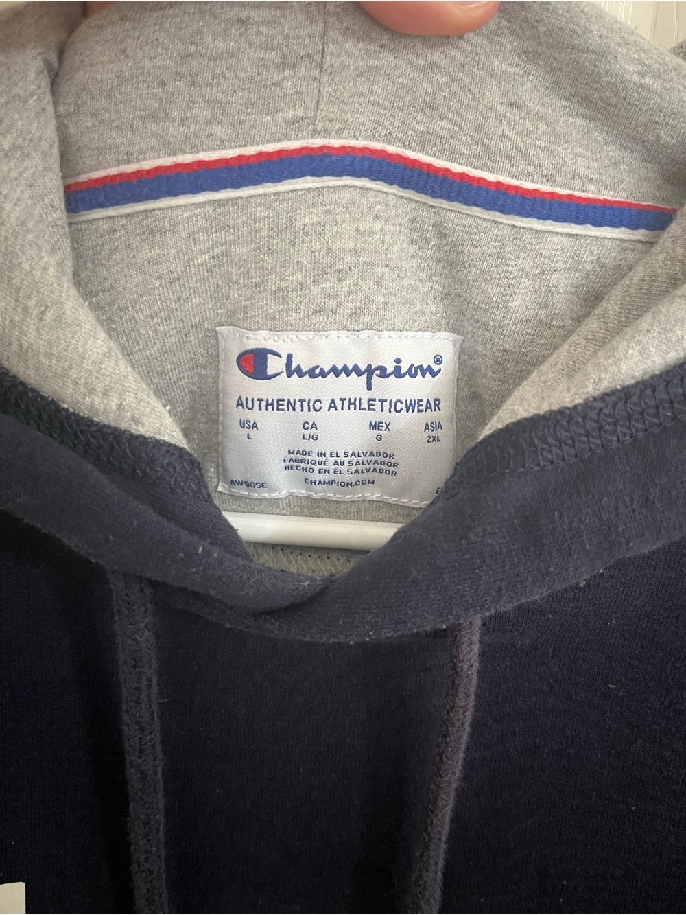 Champion Men's Navy Crewneck Hoodie with Script Logo - Picture 5 of 6